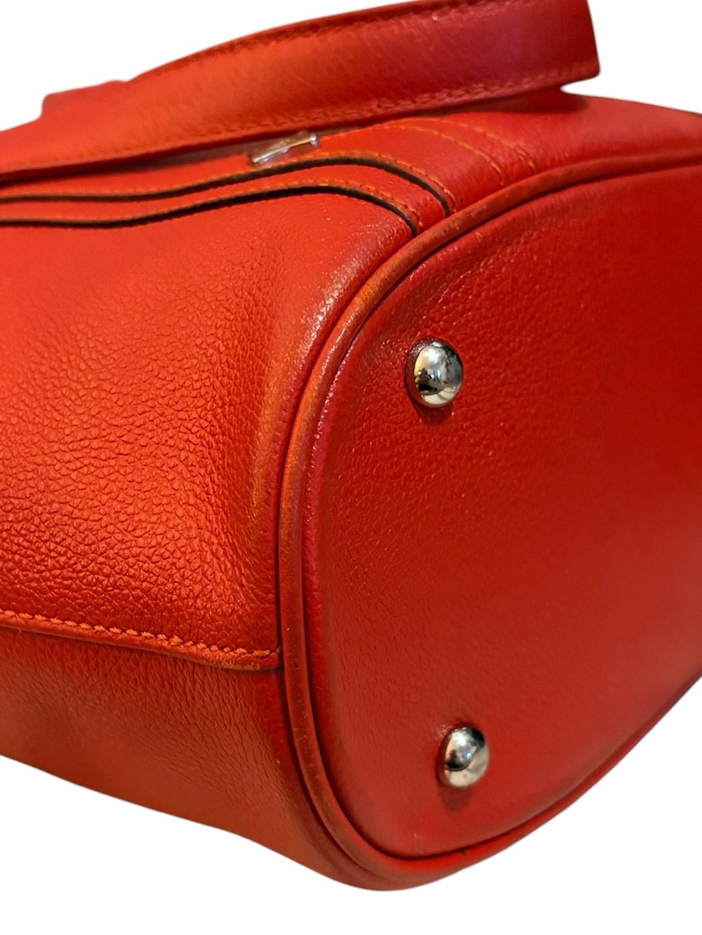 MCM Coral Red Pebbled Leather Studded Tote Bag - Picture 8 of 14